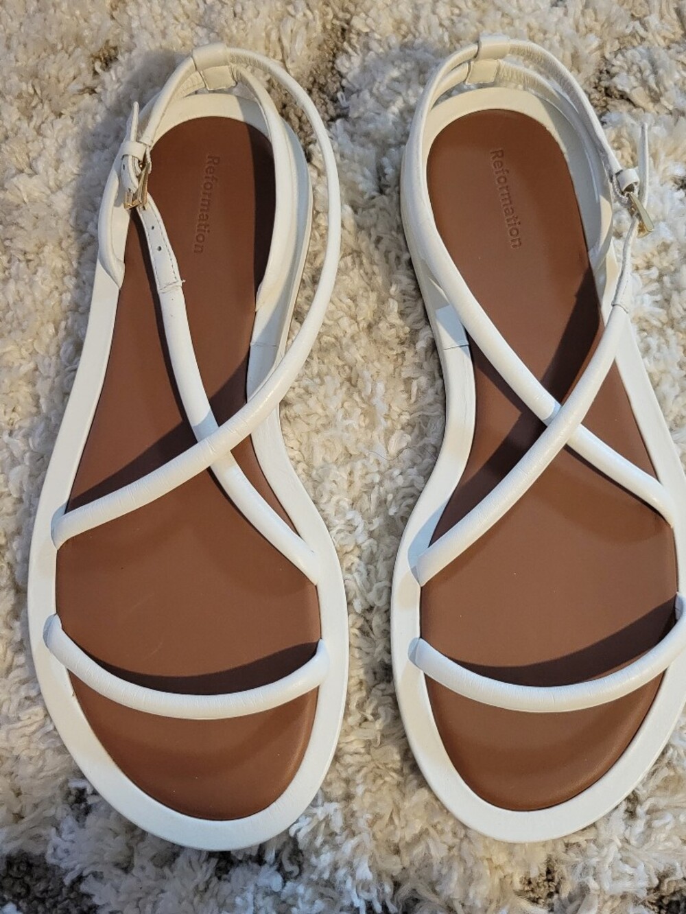 Reformation White Crisscross Slingback Sandals